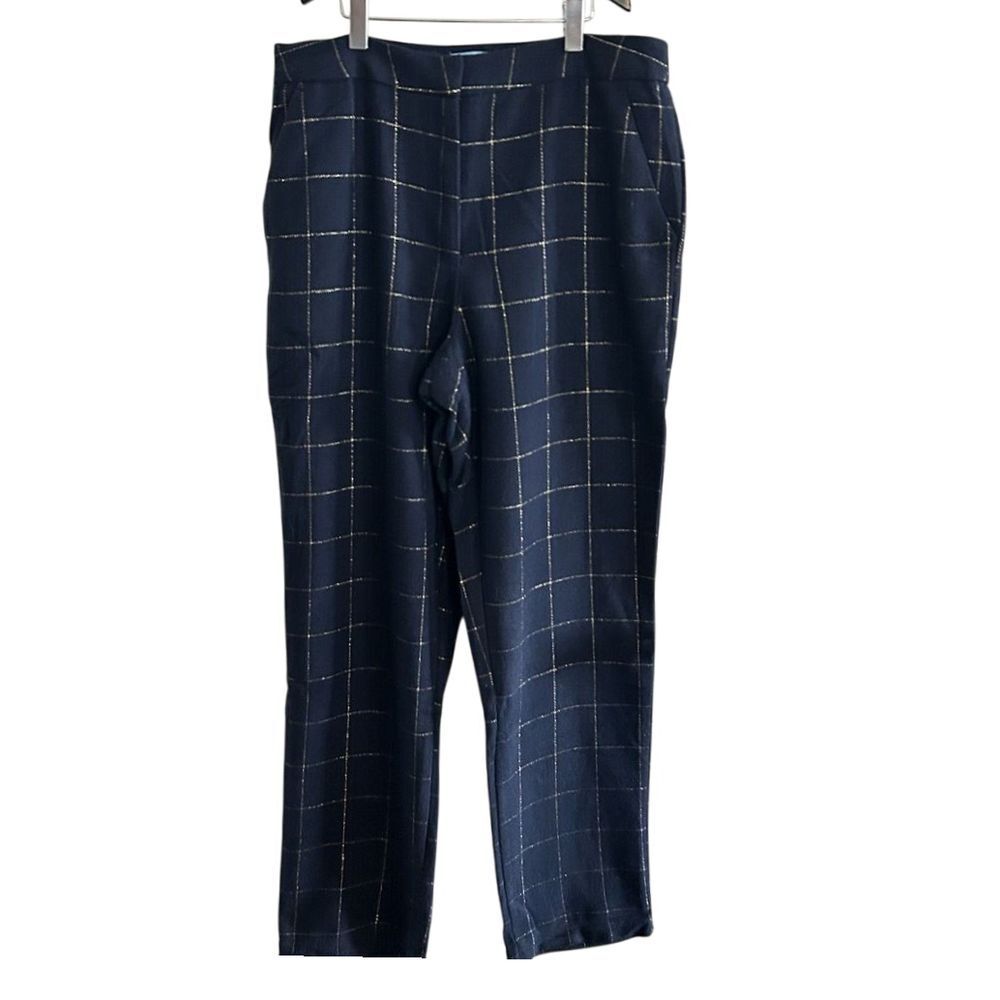 Draper James Straight Wool Blend Plaid Pant in Navy Gold Size 12 Preppy Classic - Picture 3 of 6
